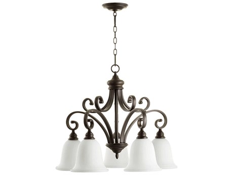 Quorum Bryant 5-Light Oiled Bronze With Satin Opal Glass Bell Chandelier
