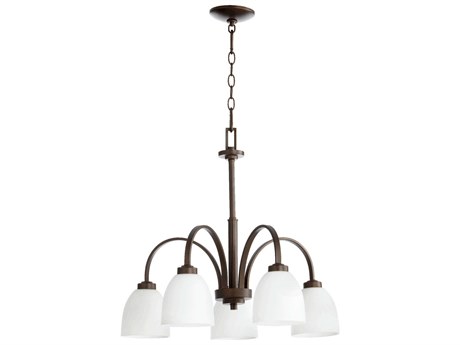 Quorum Reyes 5-Light Oiled Bronze Glass Bell Chandelier