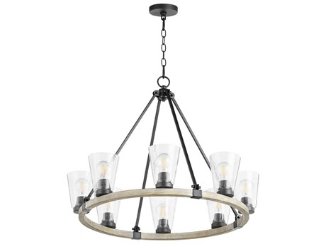 Quorum Paxton 8-Light Noir With Weathered Oak Black Glass Round Chandelier