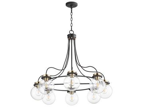 Quorum Centauri 8-Light Noir With Aged Brass Black Glass Globe Chandelier