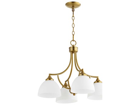 Quorum Enclave 4-Light Aged Brass Glass Bell Chandelier