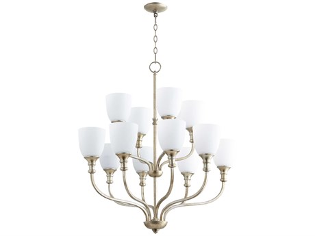 Quorum Richmond 12-Light Aged Silver Leaf Bell Tiered Chandelier