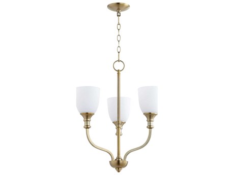 Quorum Richmond 3-Light Aged Brass Glass Bell Chandelier