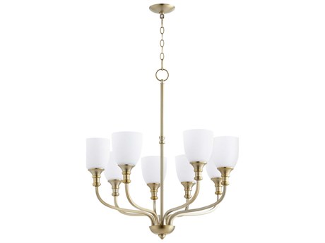Quorum Richmond 8-Light Aged Brass Glass Bell Chandelier