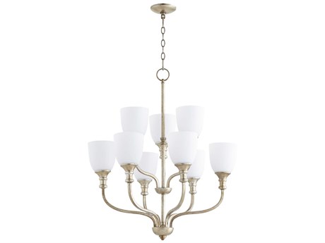 Quorum Richmond 9-Light Aged Silver Leaf Bell Tiered Chandelier