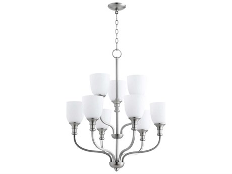 Quorum Richmond 9-Light Satin Nickel Glass Bell Tiered Chandelier