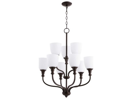 Quorum Richmond 9-Light Oiled Bronze Glass Bell Tiered Chandelier