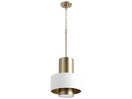 Quorum 1-Light Studio White Aged Brass Cylinder Mini Pendant