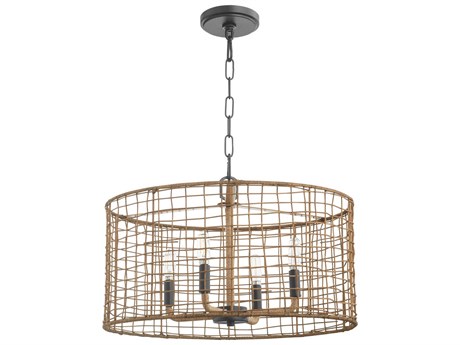 Quorum Abaca 4-Light Matte Black Brown Drum Pendant