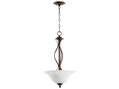 Quorum Spencer 3-Light Oiled Bronze With Satin Opal White Glass Bowl Pendant