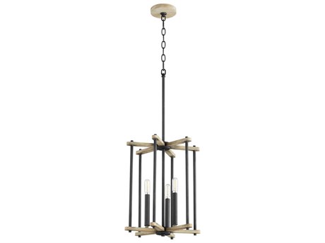 Quorum Silva 3-Light Noir With Weathered Oak Black Geometric Pendant