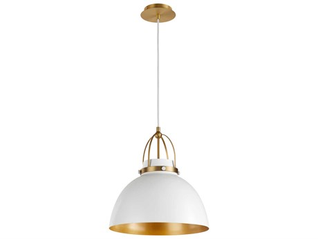 Quorum 1-Light Studio White Aged Brass Dome Pendant