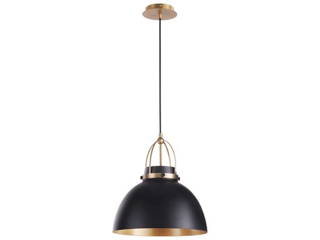 Quorum 1-Light Matte Black Aged Brass Dome Pendant