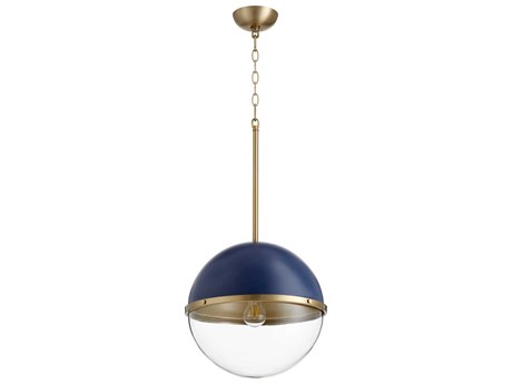 Quorum 1-Light Blue Aged Brass Globe Geometric Pendant