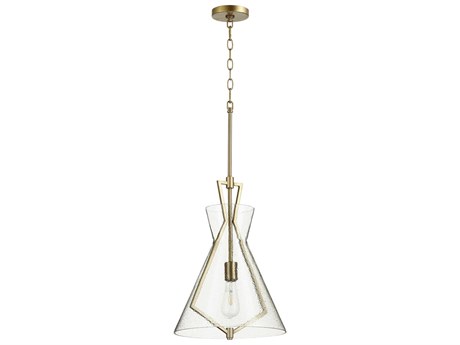 Quorum 1-Light Aged Brass With Textured Glass Geometric Pendant