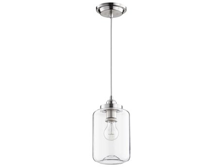 Quorum 1-Light Satin Nickel Glass Cylinder Mini Pendant