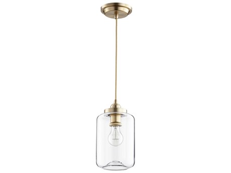 Quorum 1-Light Aged Brass Glass Cylinder Mini Pendant