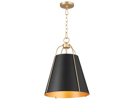 Quorum Ellen 1-Light Matte Black Aged Brass Drum Pendant