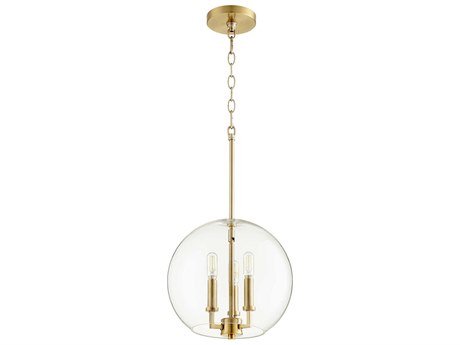Quorum 3-Light Aged Brass Glass Candelabra Globe Chandelier