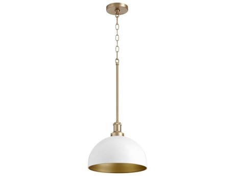 Quorum 1-Light Studio White Aged Brass Dome Mini Pendant