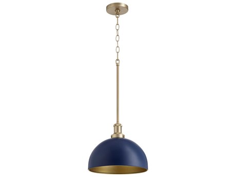 Quorum 1-Light Blue Aged Brass Dome Mini Pendant