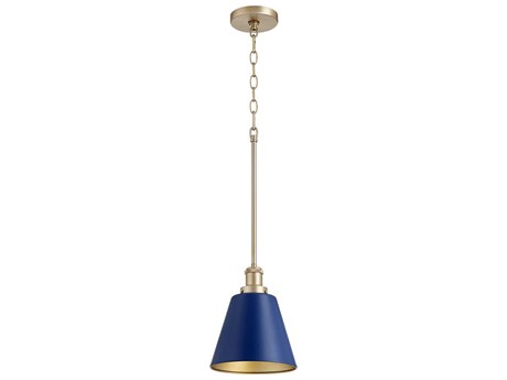 Quorum 1-Light Blue Aged Brass Mini Pendant