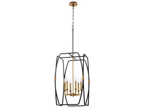 Quorum Bishop 6-Light Matte Black Brushed Brass Lantern Pendant