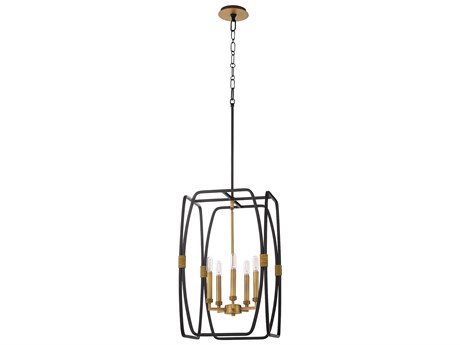 Quorum Bishop 5-Light Matte Black Brushed Brass Lantern Pendant