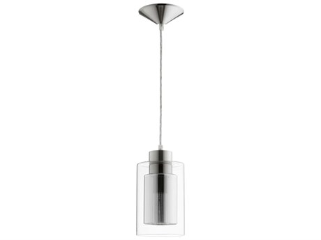 Quorum 1-Light Satin Nickel Glass Cylinder Mini Pendant