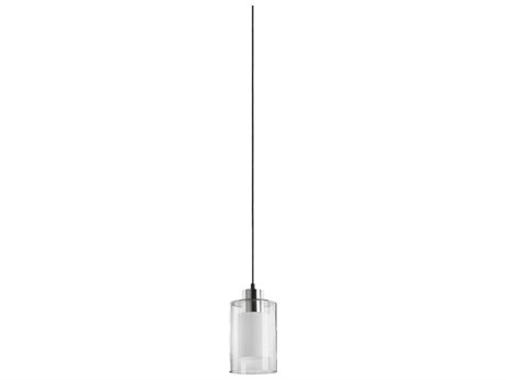 Quorum 1-Light Satin Nickel Clear And White Glass Cylinder Mini Pendant