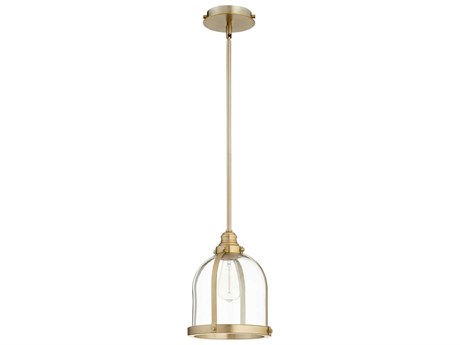Quorum 1-Light Aged Brass Glass Bell Mini Pendant