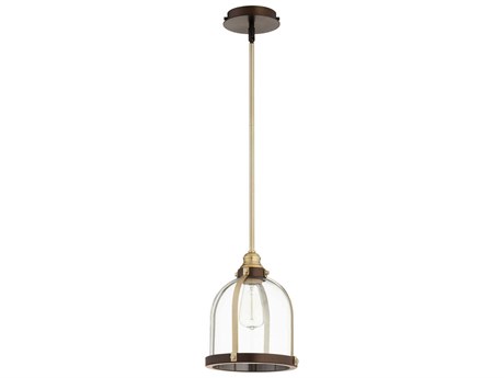 Quorum 1-Light Aged Brass With Oiled Bronze Glass Bell Geometric Mini Pendant