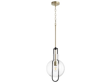 Quorum 1-Light Noir With Aged Brass Glass Globe Geometric Mini Pendant