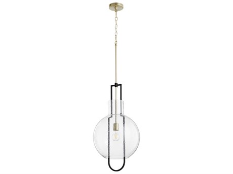 Quorum 1-Light Noir With Aged Brass Black Glass Globe Geometric Pendant