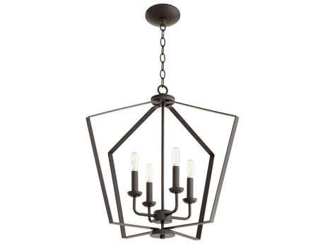Quorum 4-Light Oiled Bronze Candelabra Geometric Chandelier