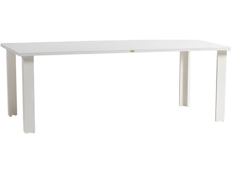 Ratana Limo Silver Talc White Aluminum Rectangular Umbrella Hole Dining Table