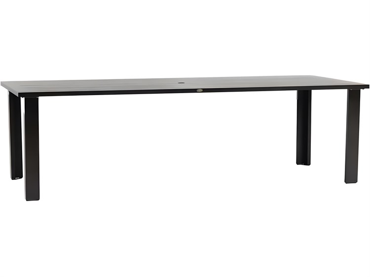 Ratana Limo Silver Ash Grey Aluminum Rectangular Umbrella Hole Dining Table