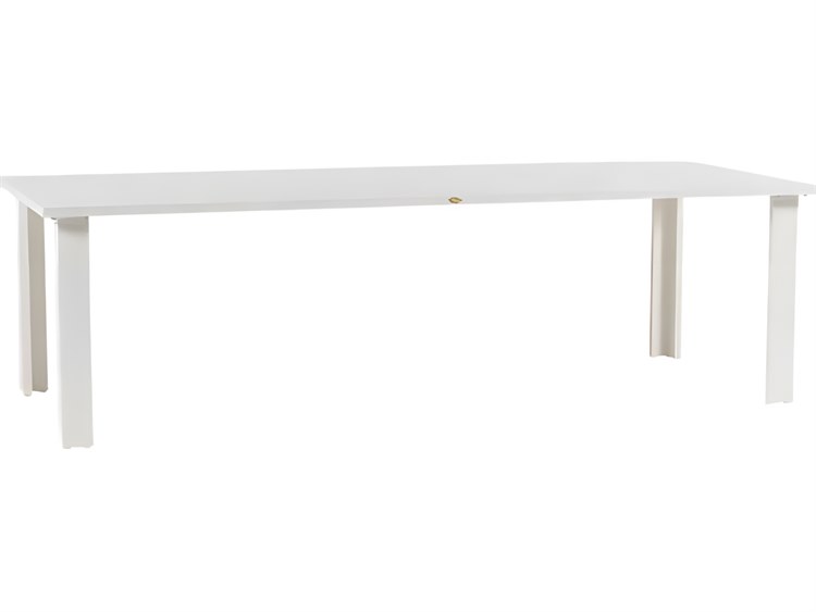 Ratana Limo Silver Talc White Aluminum Rectangular Umbrella Hole Dining Table
