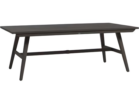 Ratana Canbria Silver Hessonite Garnet Aluminum Rectangular Umbrella Hole Dining Table