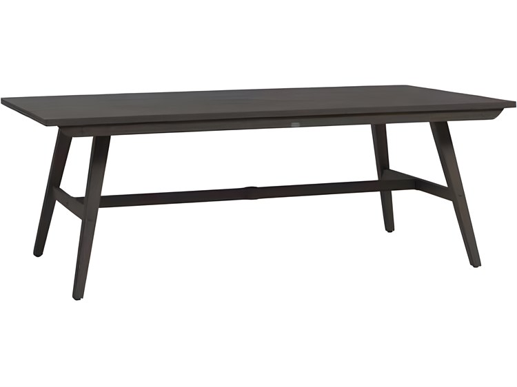Ratana Canbria Silver Hessonite Garnet Aluminum Rectangular Umbrella Hole Dining Table