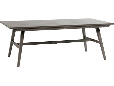 Ratana Canbria Silver Seashell Aluminum Rectangular Umbrella Hole Dining Table