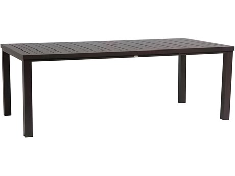 Ratana Canbria Silver Hessonite Garnet Aluminum Rectangular Umbrella Hole Dining Table