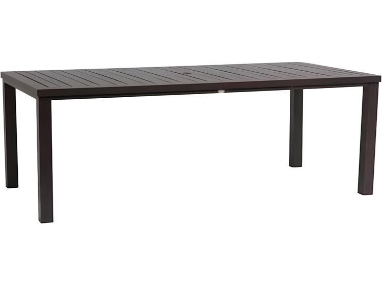 Ratana Canbria Silver Hessonite Garnet Aluminum Rectangular Umbrella Hole Dining Table