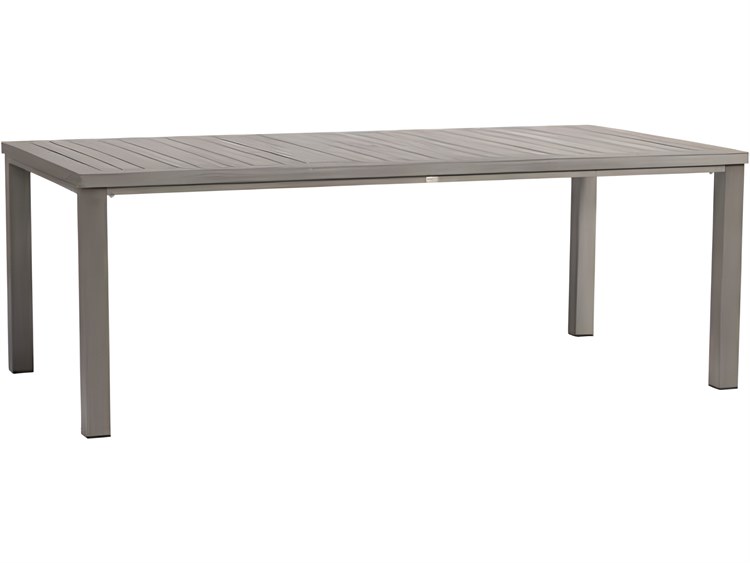 Ratana Canbria Silver Seashell Aluminum Rectangular Umbrella Hole Dining Table