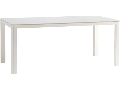 Ratana Hampshire Silver White Base & Glacier White Top  Aluminum Rectangular Umbrella Hole Dining Table