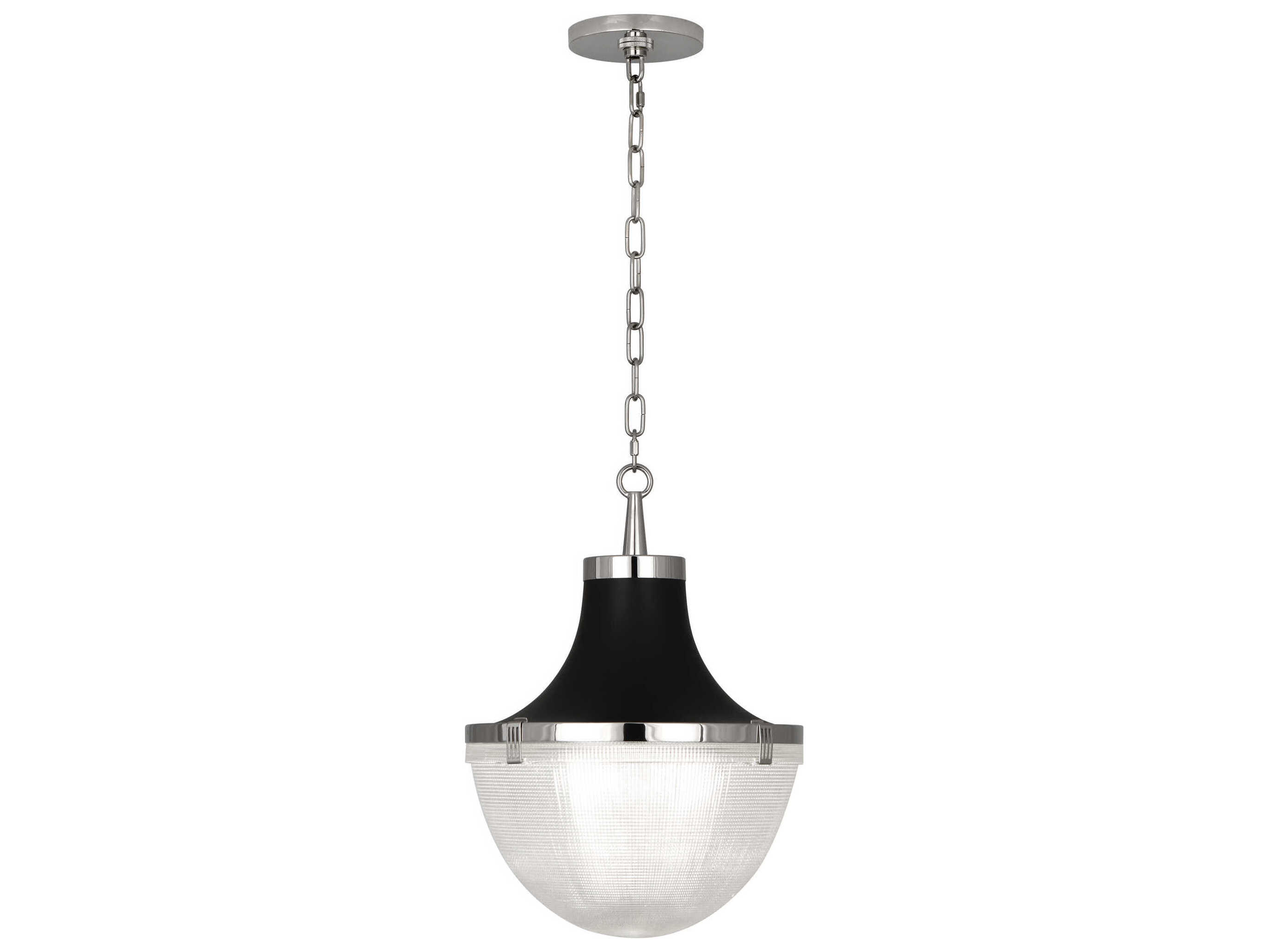 Brighton 1-Light Polished Nickel Matte Black Shade Hood Pendant