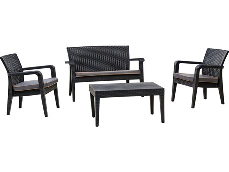 Rainbow Outdoor Alaska Resin Wicker Anthracite 4 Piece Lounge Set with Cushions Anthracite