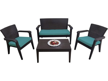 Rainbow Outdoor Alaska Resin Wicker Brown 4 Piece Lounge Set with Cushions Teal