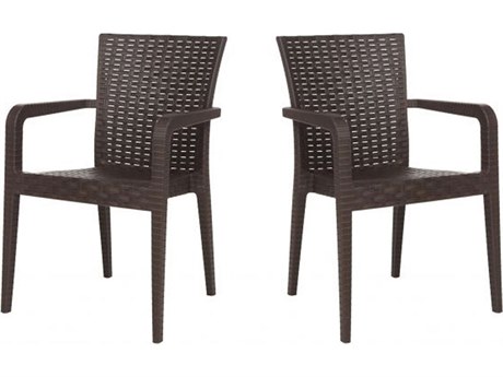 Rainbow Outdoor Alberta Resin Wicker Brown Stackable Dining Arm Chair Set of 2