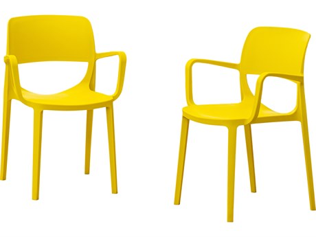 Rainbow Outdoor Bell Resin Yellow Stackable Dining Arm Chair Set of 2